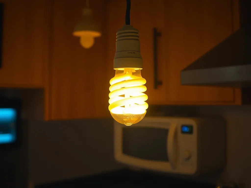 CFL bulb illuminating to test for microwave radiation leaks