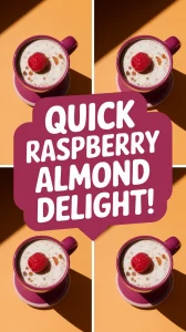Delicious microwave raspberry almond mug topped with fresh raspberries