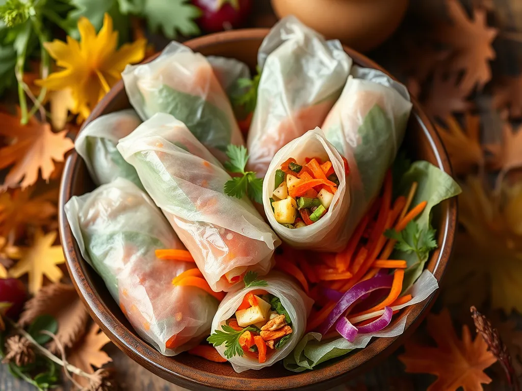 Delicious spring rolls made with microwave rice paper wrappers filled with fresh vegetables.