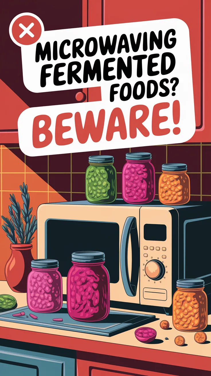 Illustration warning against microwaving fermented foods.