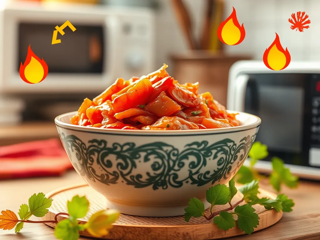 Bowl of fermented foods near a microwave highlighting risks