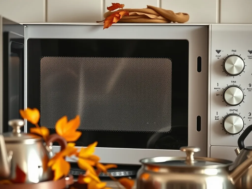 Microwave in a humid kitchen demonstrating the silica gel hack for rust prevention