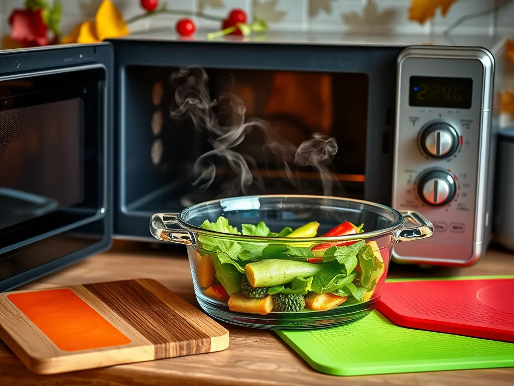 Microwave meal prep glass containers with lids filled with vegetables, demonstrating safety of use.