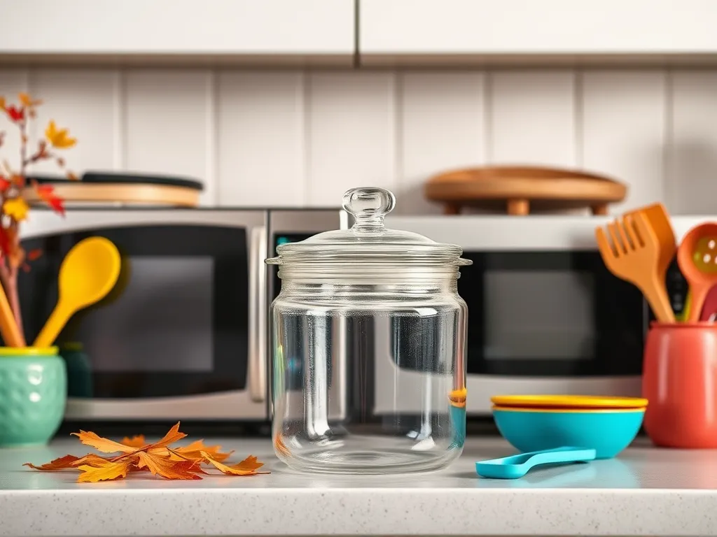 Microwave safe glass meal prep container with lid on kitchen counter