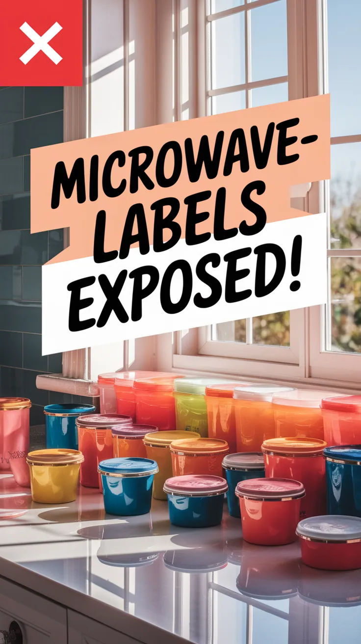 Colorful containers illustrating microwave-safe labels and their meanings