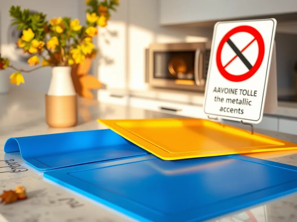 Silicone baking mats in blue and yellow colors, highlighting safety for microwave use.