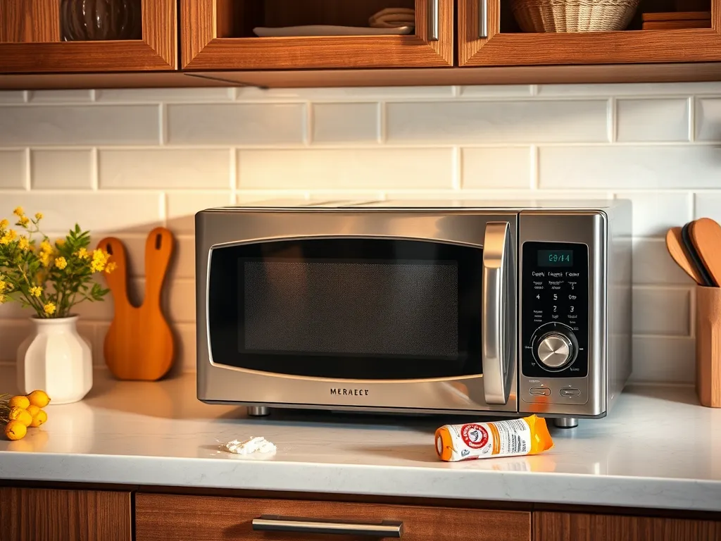A microwave on a kitchen counter, illustrating safety in using metal marks.