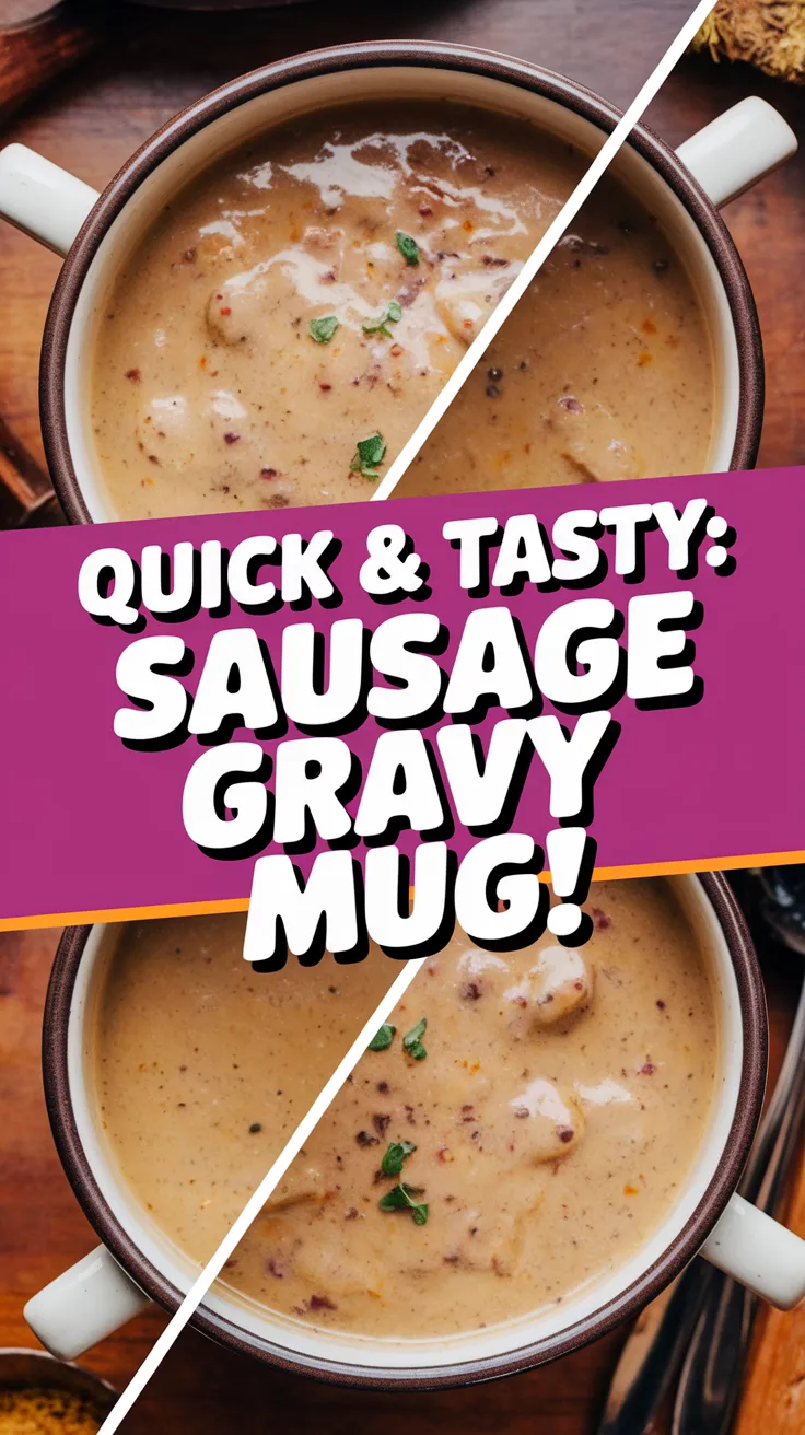 Delicious microwave sausage gravy biscuit mug ready to enjoy, perfect for quick meals.
