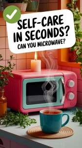Colorful microwave next to a steaming cup, showcasing surprising self-care uses.