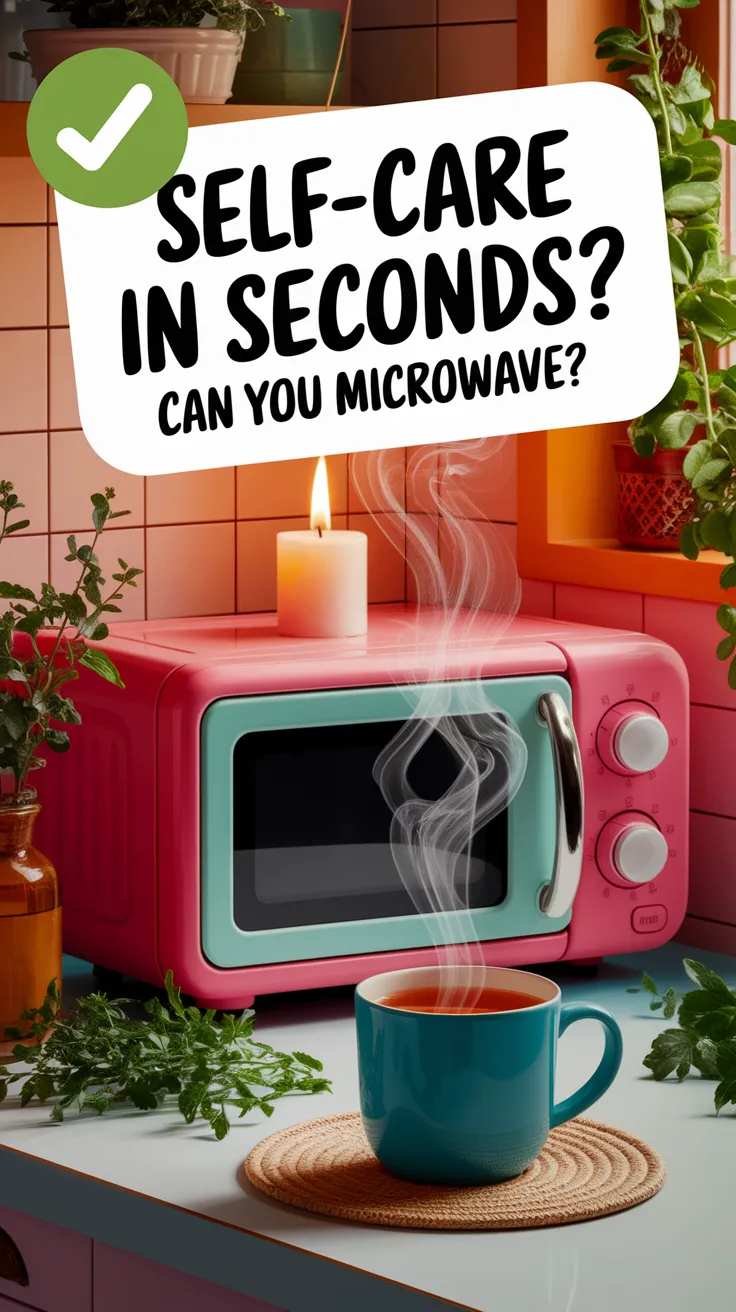 Colorful microwave next to a steaming cup, showcasing surprising self-care uses.