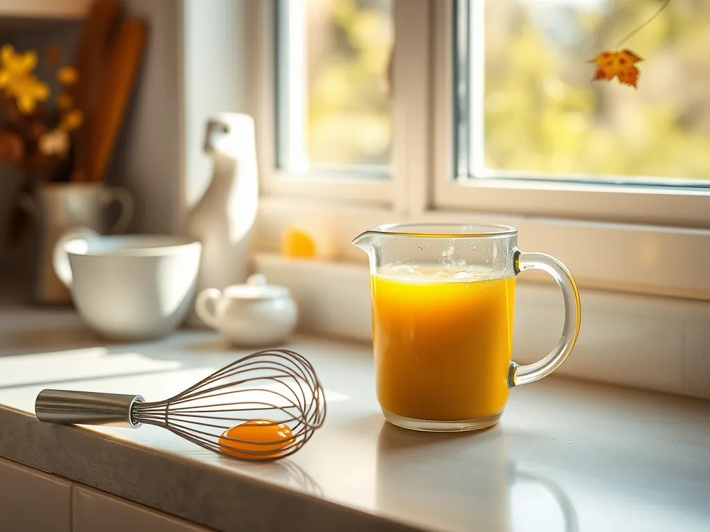 Freshly squeezed juice in a pitcher with a whisk, showcasing surprising uses of a microwave for self-care.