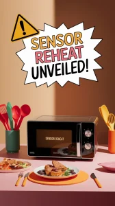 Illustration of a microwave showing the sensor reheat function, emphasizing its use in reheating meals.