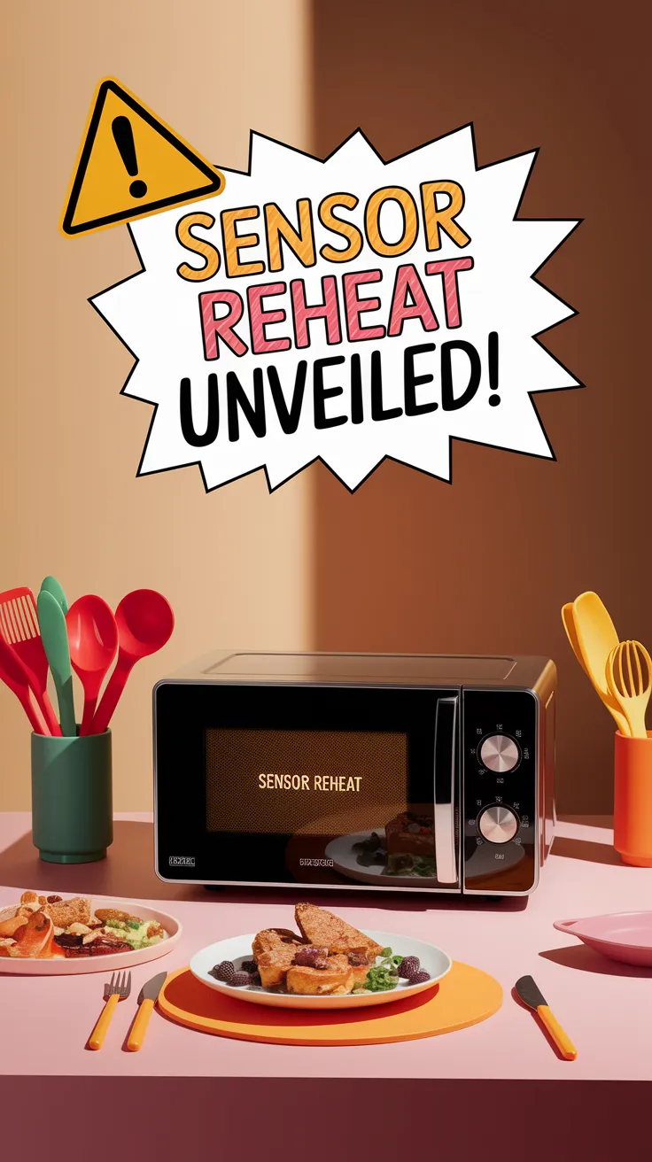 Illustration of a microwave showing the sensor reheat function, emphasizing its use in reheating meals.