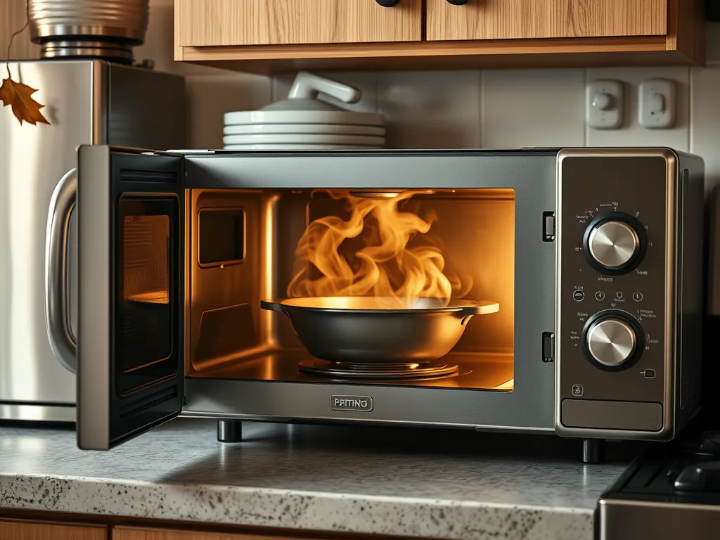 Modern microwave oven displaying food cooking with steam, highlighting the long shelf life of commercial models.