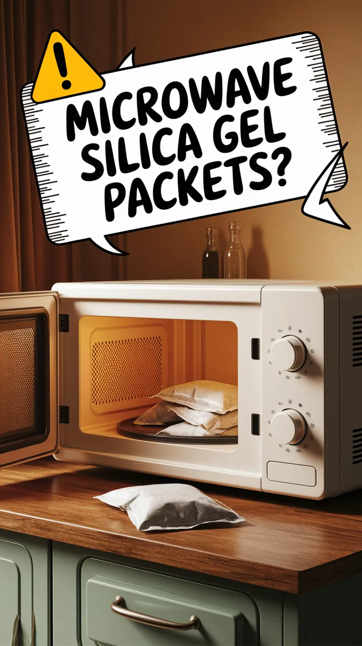 Microwave containing silica gel packets, addressing the question of can you microwave silica gel packets to recharge them.