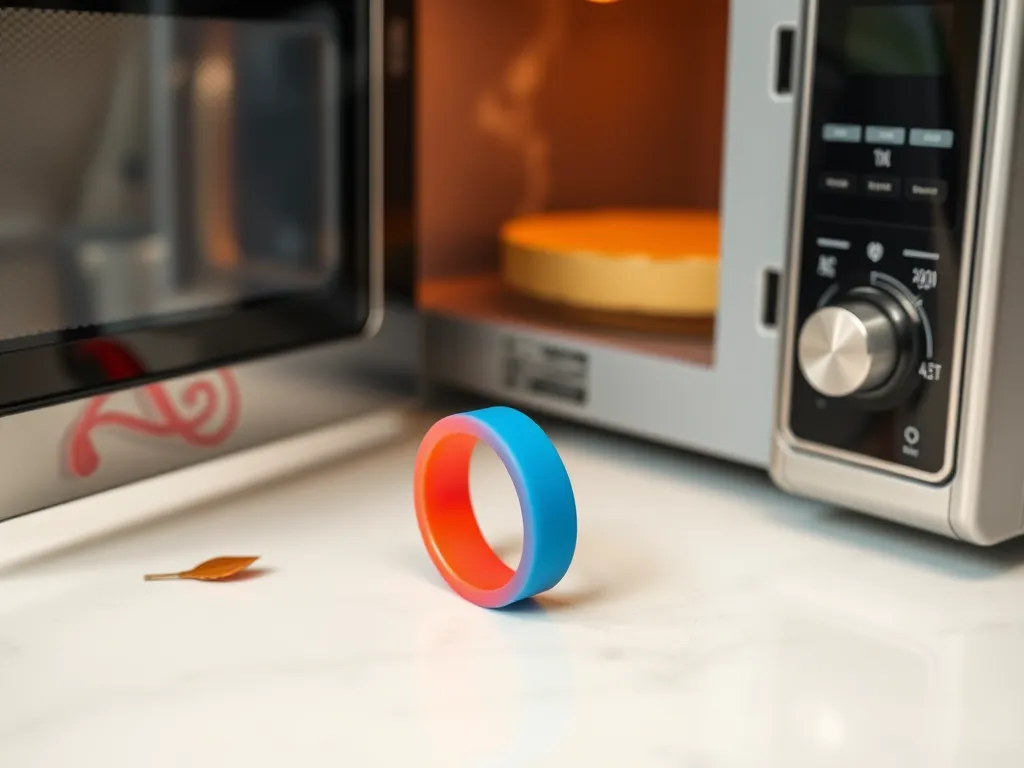 Silicone wedding ring placed near microwave for sanitization purpose