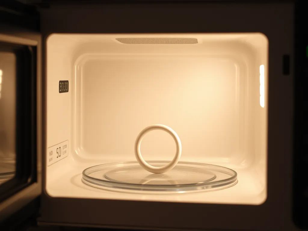 Silicone wedding ring placed inside a microwave for sanitization.