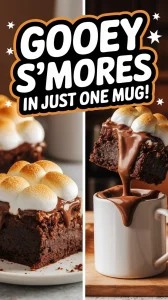 Delicious microwave s'mores brownie mug topped with toasted marshmallows.