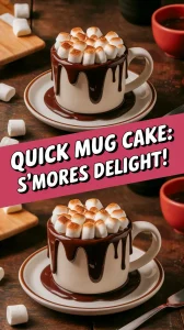 Delicious 2-Minute Microwave S'mores Mug Cake topped with toasted marshmallows