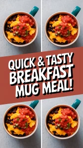 Delicious 2-Minute Microwave Southwest Breakfast Burrito Mug topped with cheese and salsa.
