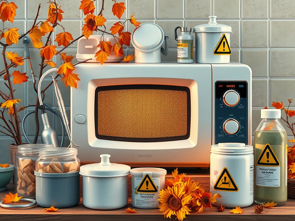Microwave with disinfectant containers highlighting the myth of microwave sterilization.