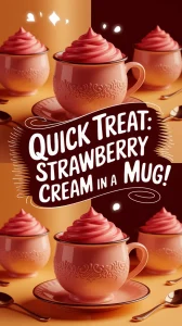 Delicious microwave strawberry cream mug dessert topped with whipped cream.