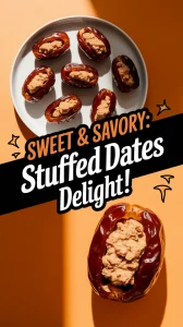 Delicious quick microwave stuffed dates topped with a savory filling.