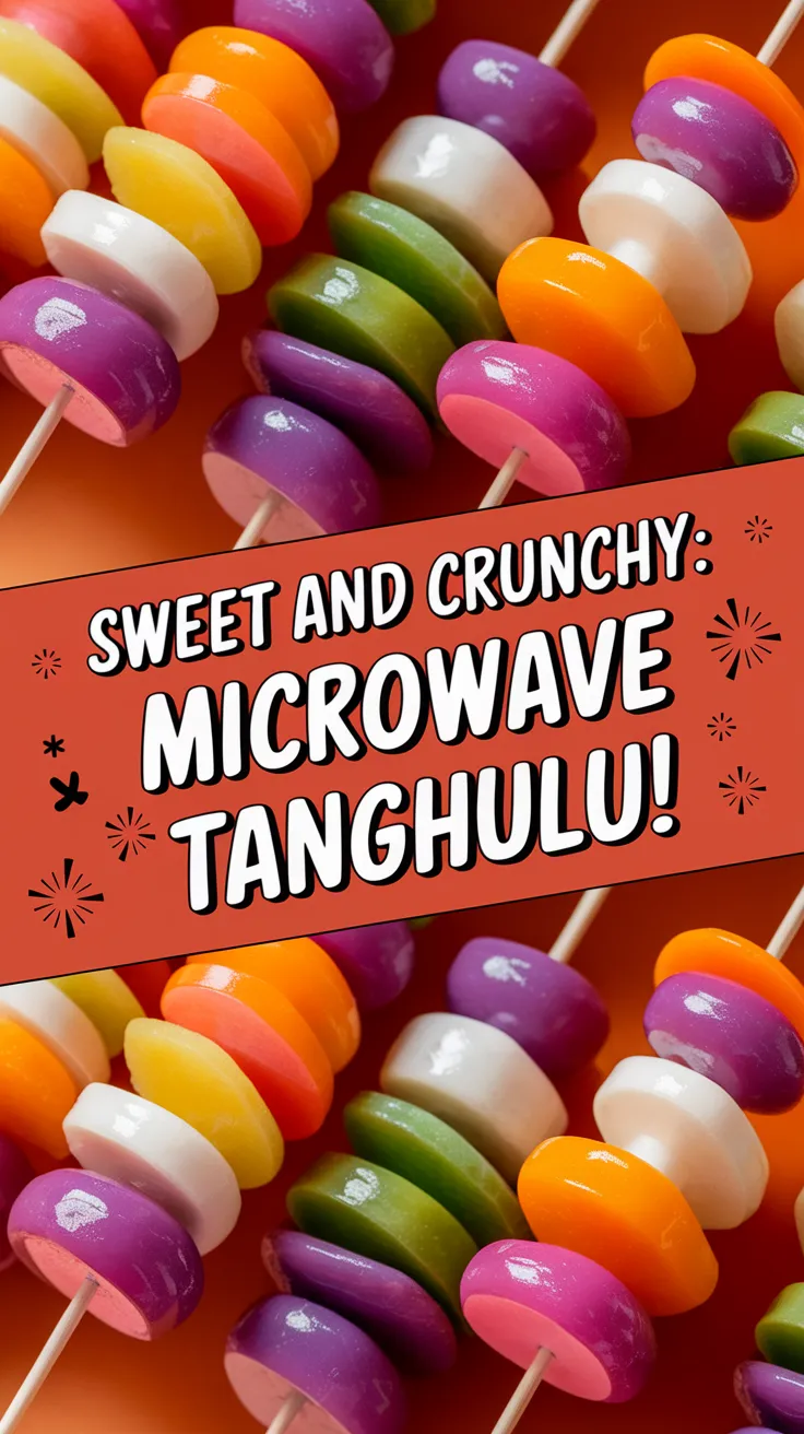 Colorful tanghulu made in the microwave, showcasing sweet and crunchy fruit skewers.