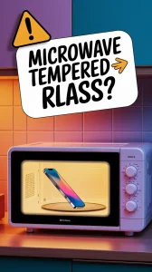 Microwave with a phone containing tempered glass screen for repair purposes.