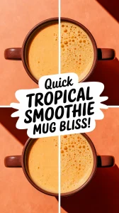 Delicious tropical smoothie in a mug prepared in the microwave.