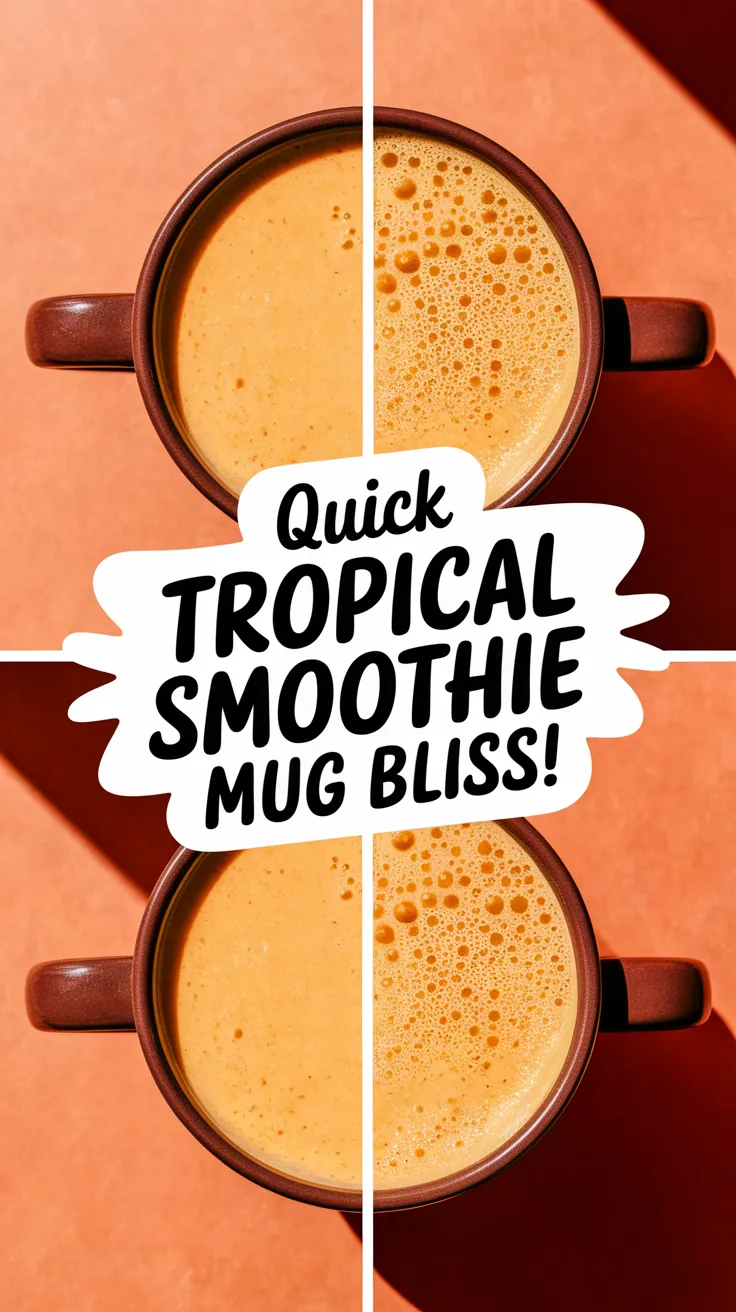 Delicious tropical smoothie in a mug prepared in the microwave.