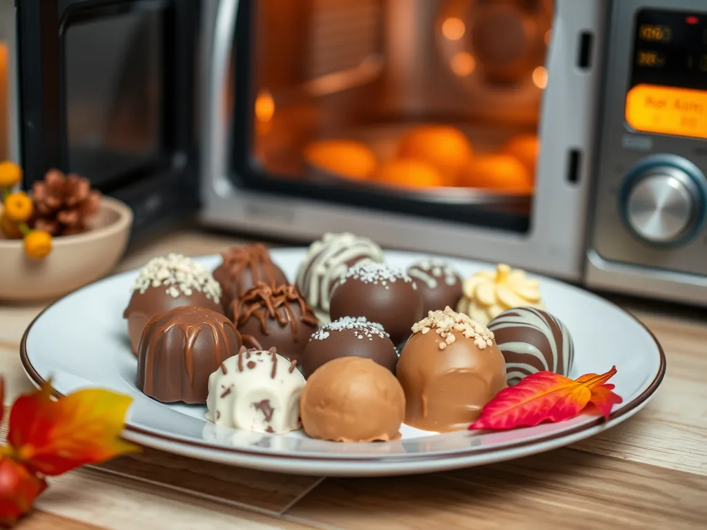 Delicious truffles on a plate ready for microwaving without ruining aroma.