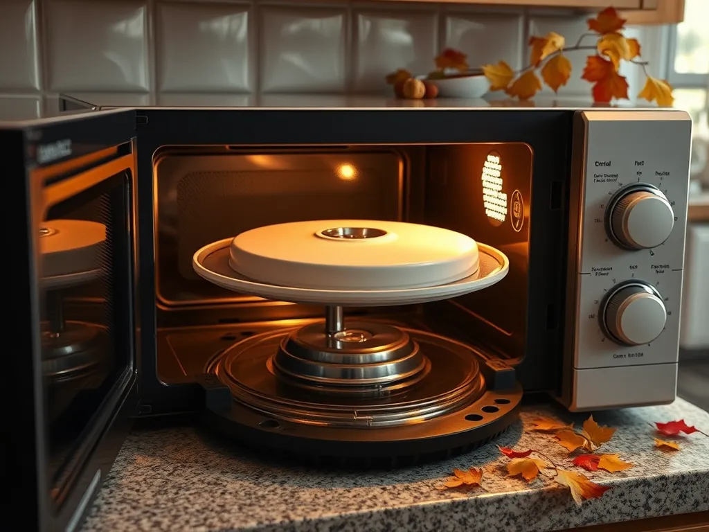 Image of a microwave with a turntable, illustrating the toothpick trick for fixing a jammed turntable.