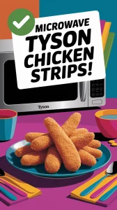 Microwave Tyson air fried chicken strips displayed with a microwave in the background