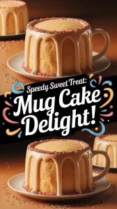Delicious 2-Minute Microwave Vanilla Mug Cake with Sprinkles on a plate.