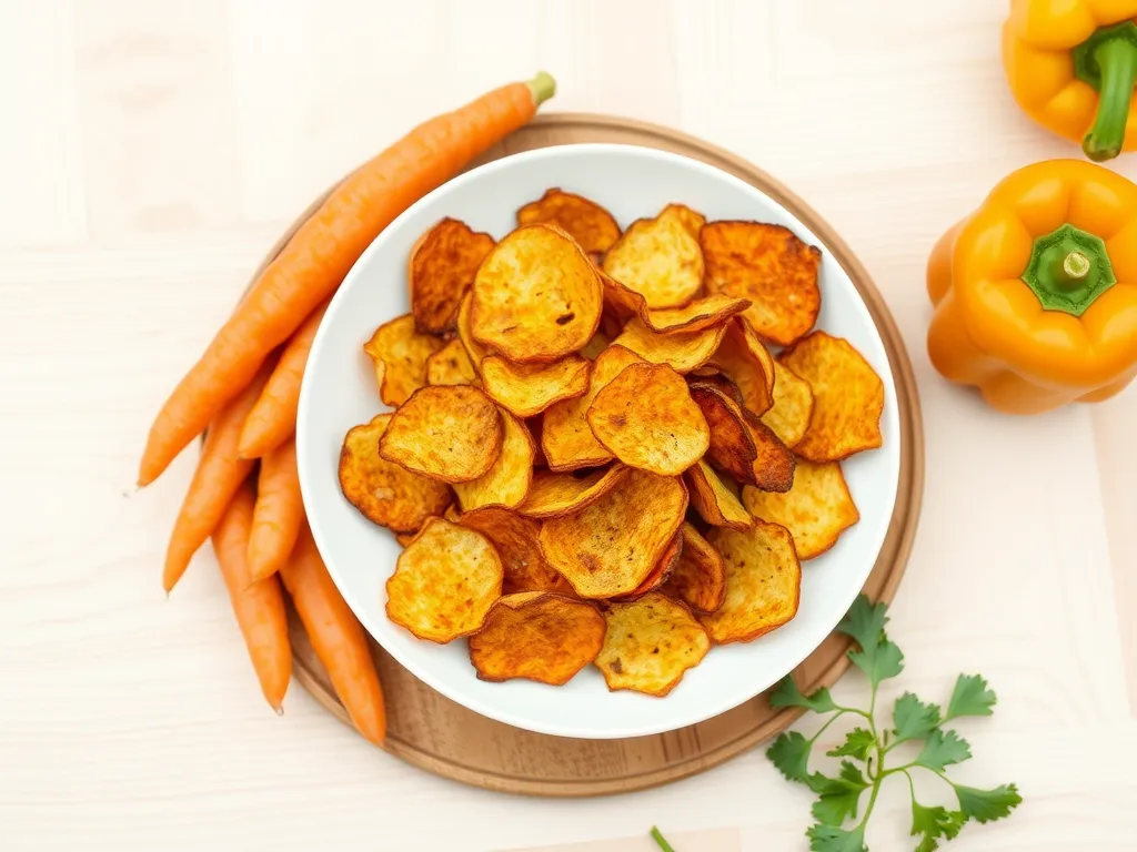 Homemade crispy veggie chips made in a microwave, showcasing air fryer texture.