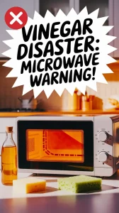 Image showing a warning about using vinegar in a microwave, highlighting potential damage to the appliance.