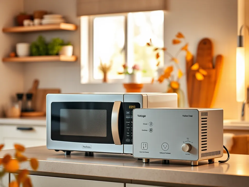 A modern microwave with a voltage stabilizer, emphasizing the importance of extending microwave lifespan.