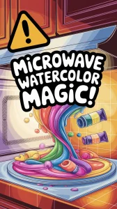 Colorful watercolor paints melting in a microwave for unique art effects