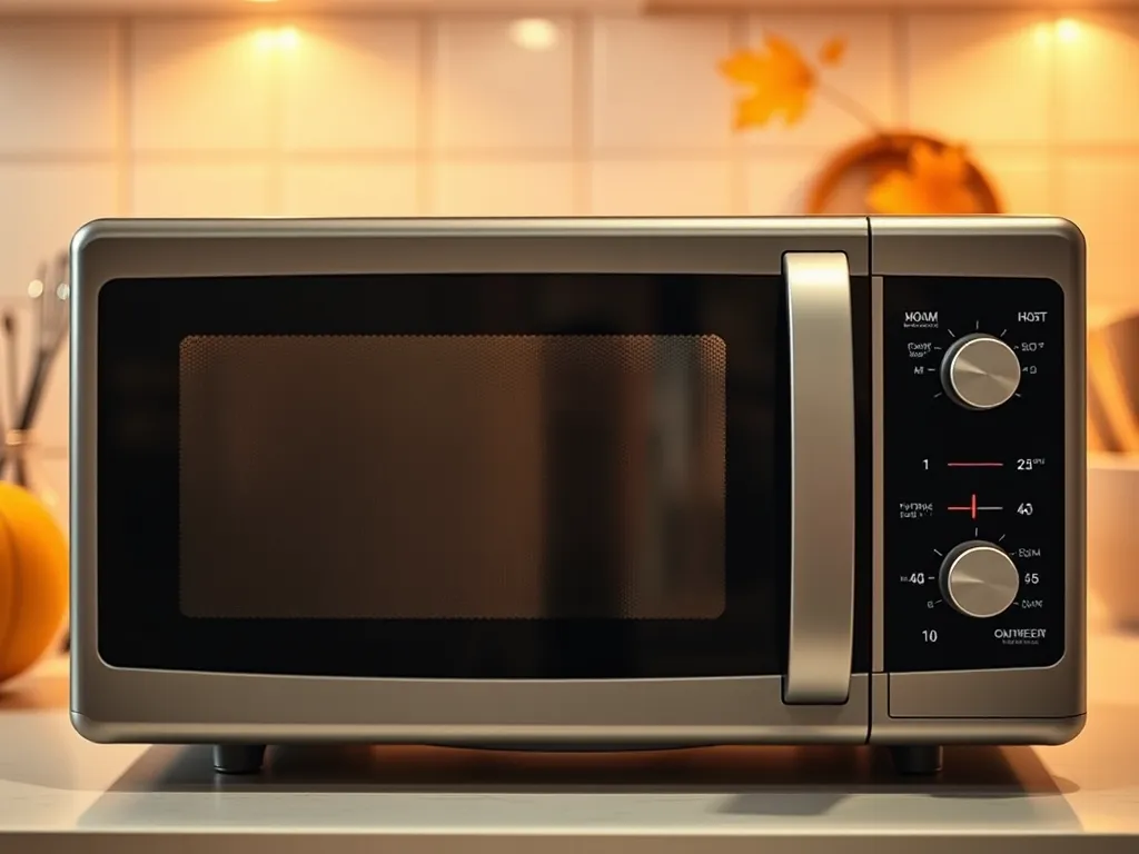 Close-up view of a microwave oven showcasing wattage settings and symbols.