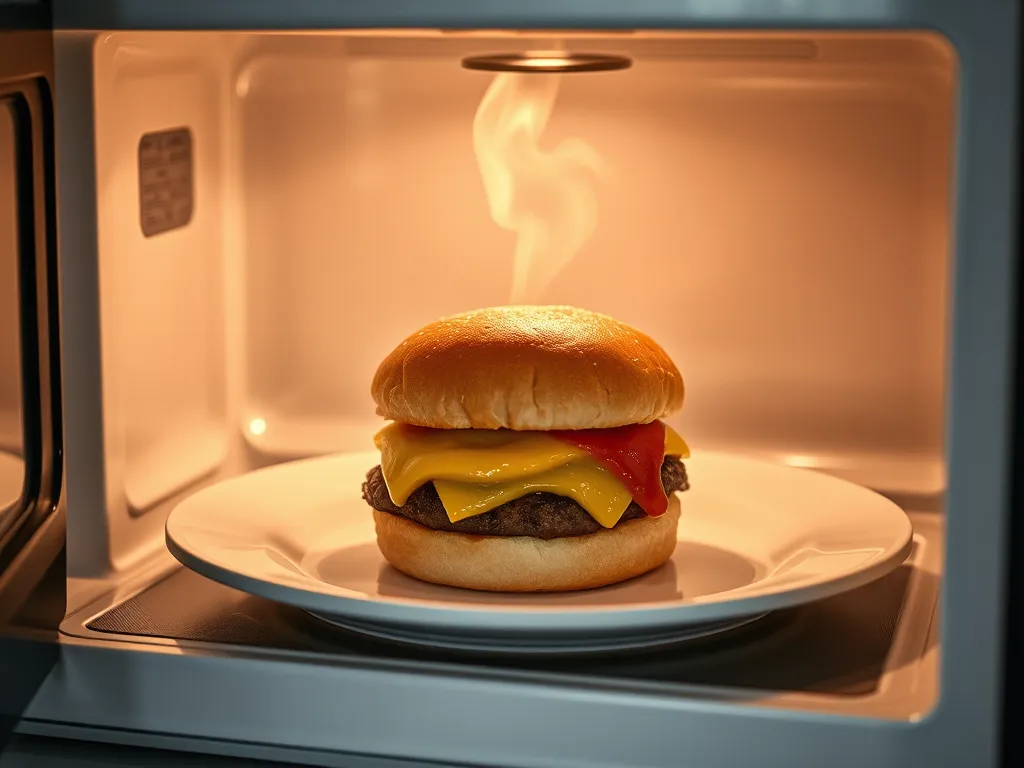 White Castle burger cooking in microwave with steam