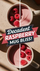 Delicious microwave white chocolate raspberry mug topped with fresh raspberries