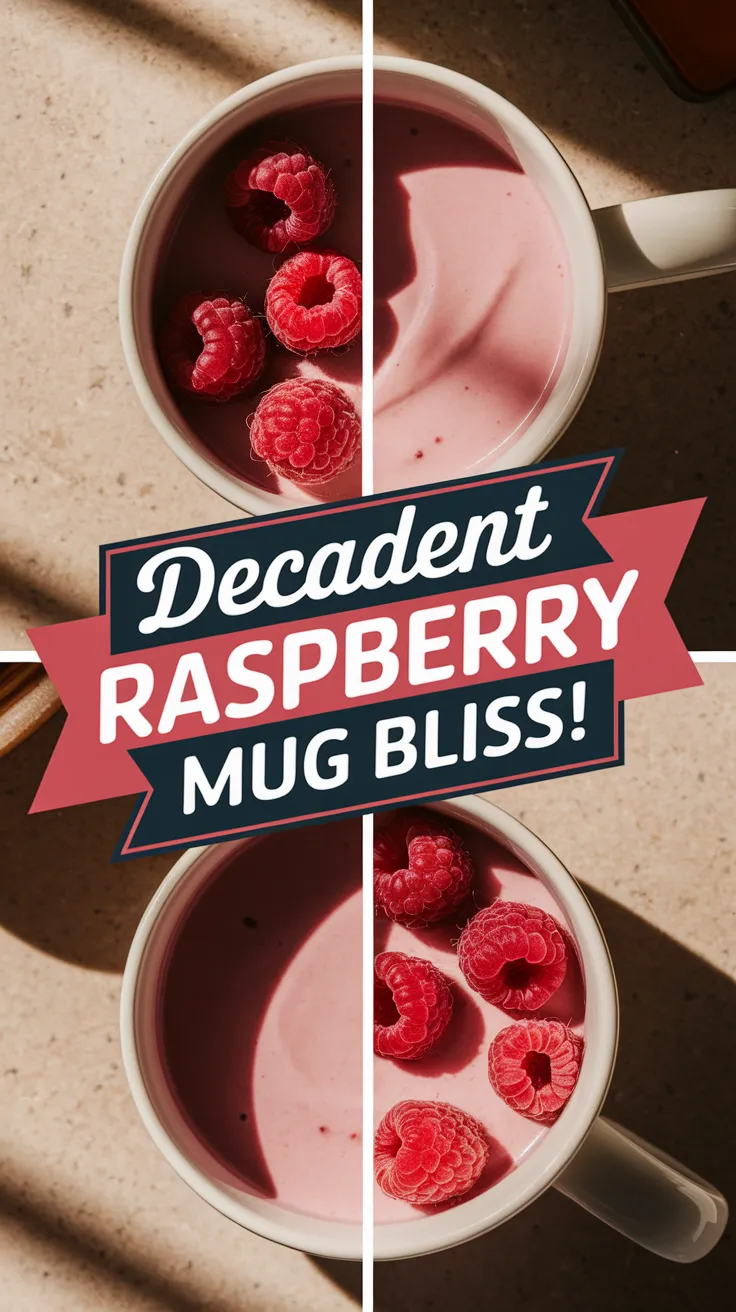 Delicious microwave white chocolate raspberry mug topped with fresh raspberries
