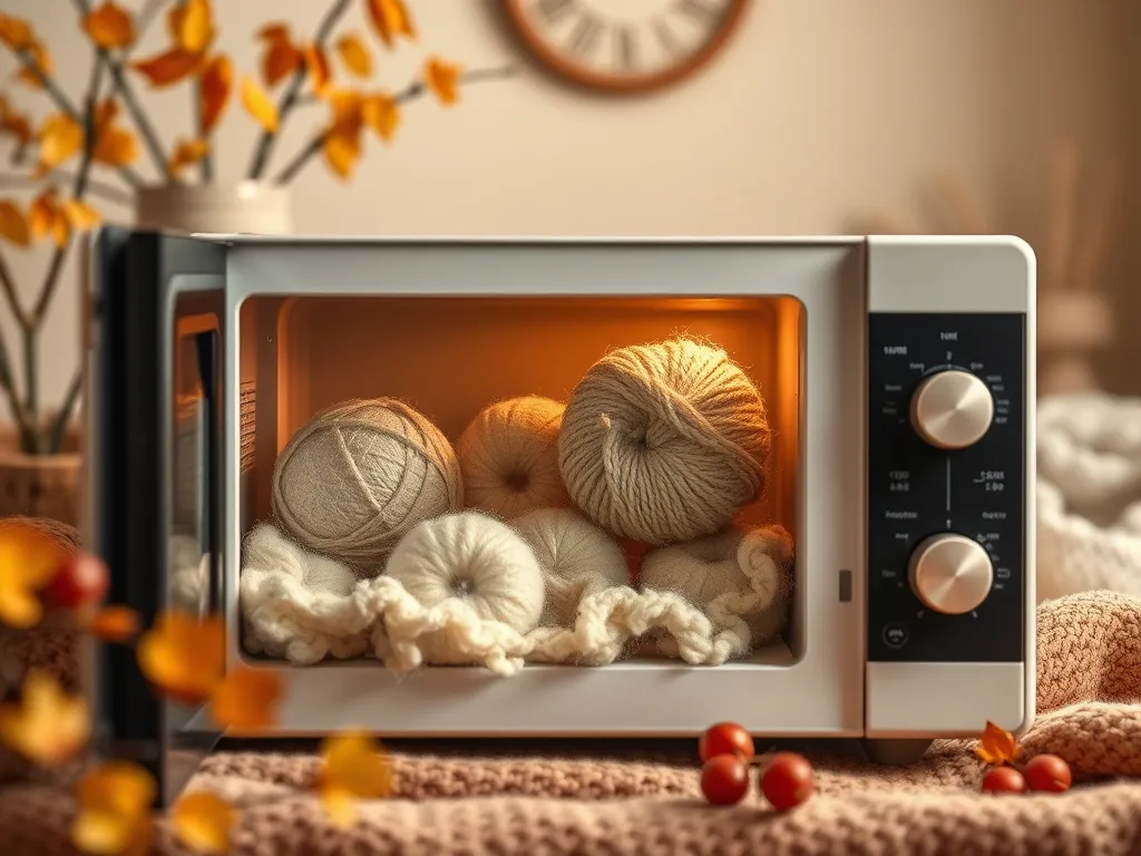 Wool dryer balls inside a microwave for fluffing purposes