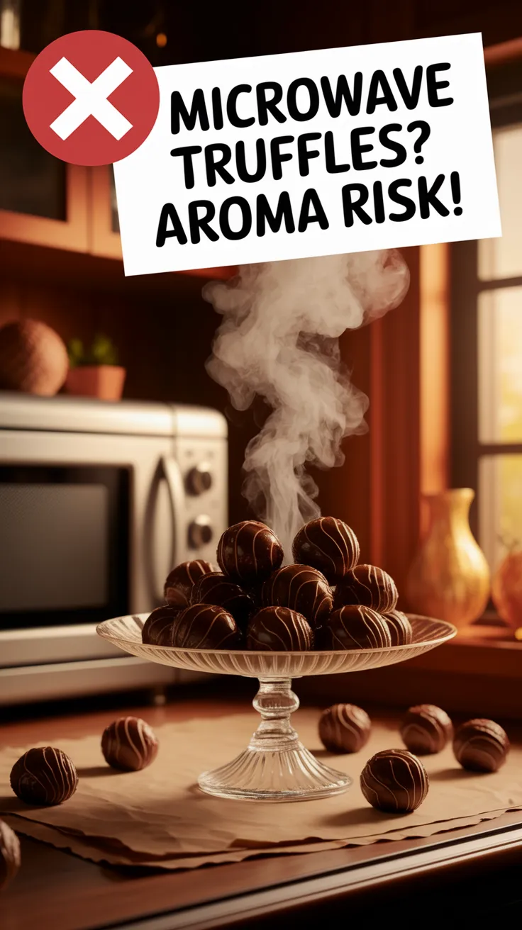 Delicious truffles on a plate with steam rising, highlighting the aroma risk of microwaving.