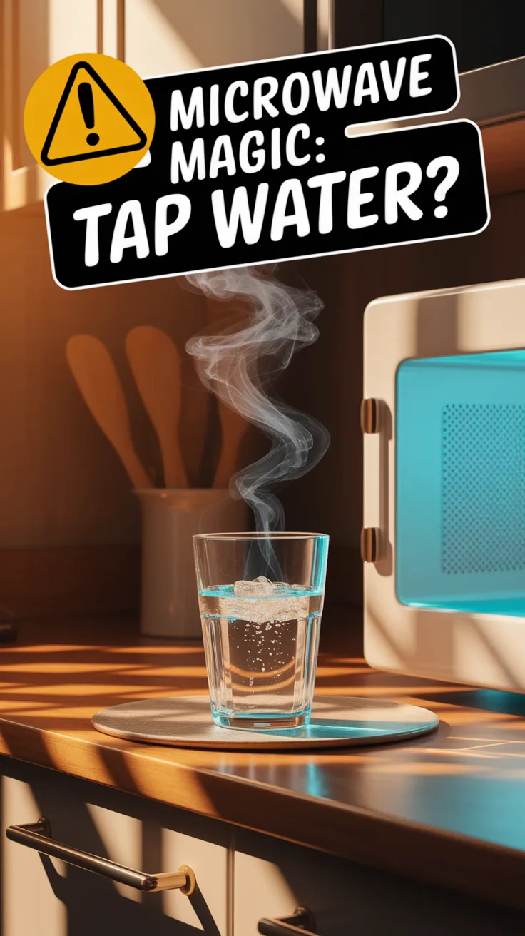 Glass of tap water being heated in a microwave, exploring if microwaves alter tap water.