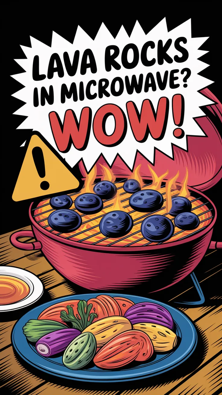 A grill with lava rocks being microwaved, illustrating the concept for reheating.