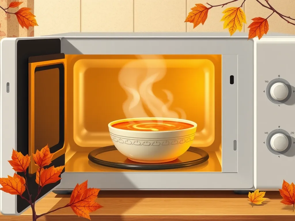 A bowl of soup steaming in a microwave, illustrating the process of reheating leftovers to kill germs.
