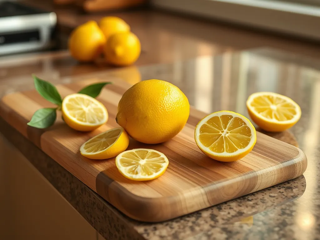 Fresh lemons on a cutting board, showcasing their use in cleaning routines