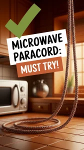 A microwave and paracord, emphasizing the method to remove moisture and mold from paracord.